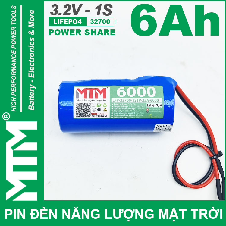 Pin Den Nang Luong Mat Troi 3v2 6Ah 6000mAh Cell Pin Sat Lifepo4 32700 Chinh Hang