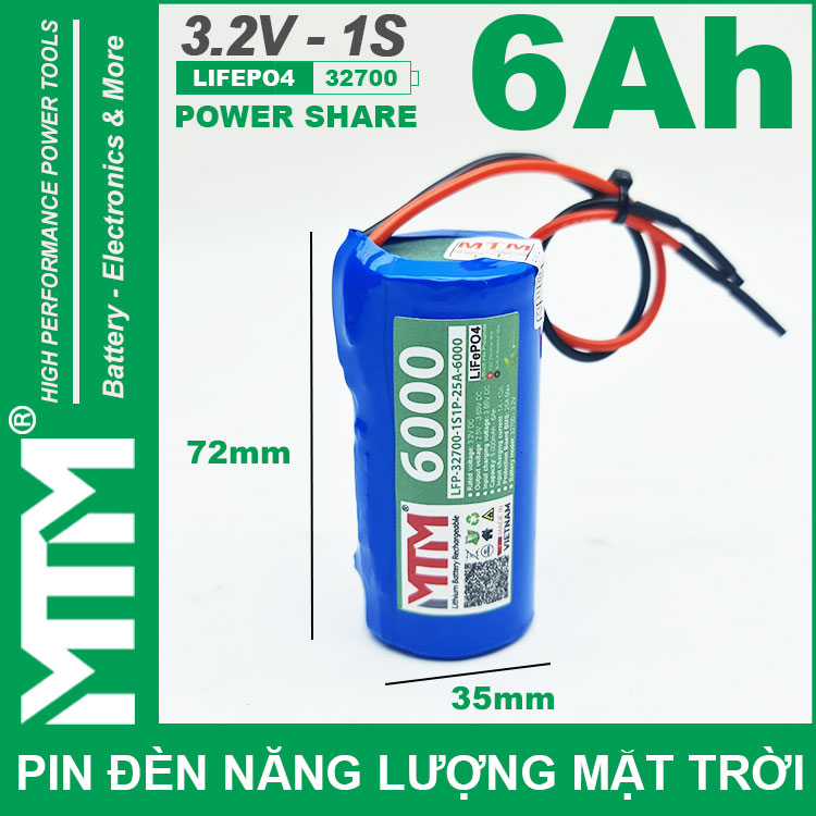 Pin Den Nang Luong Mat Troi 3v2 6Ah 6000mAh Cell Pin Sat Lifepo4 32700 Kich Thuoc