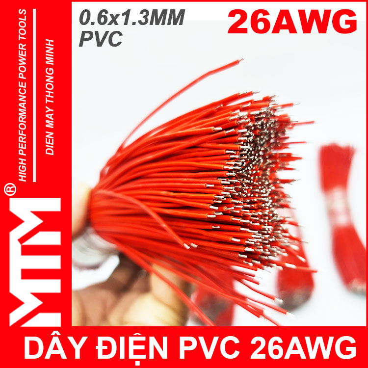 Day Dien 26AWG 20CM Mau Do Tren Tay