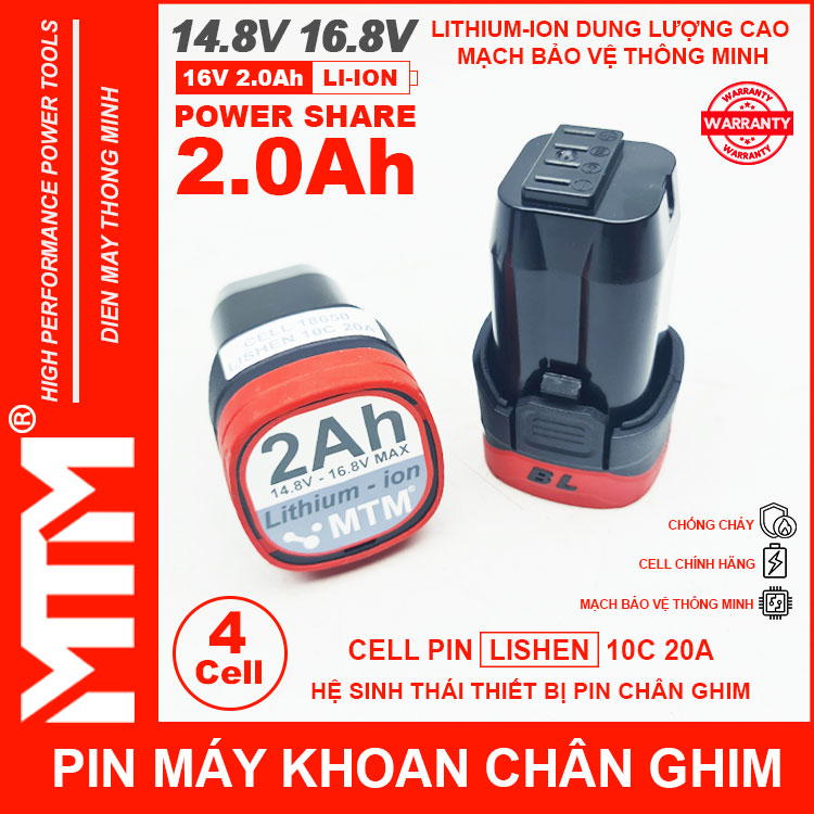 Pin May Khoan Chan Ghim 16v8 2ah 4cell Lishen MTM