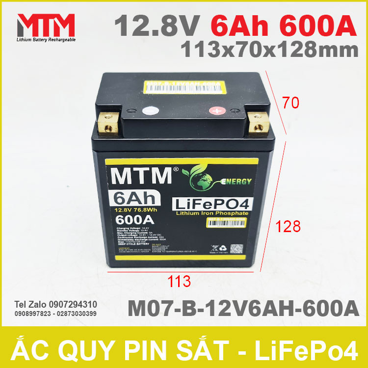 Binh Ac Quy Pin Xe May 12V 6Ah 600A M07 B 12V6AH 600A Kich Thuoc