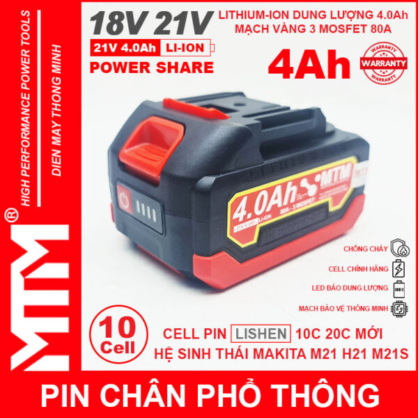 Pin Makita Chan Pho Thong 10 Cell 4000mah LISHEN 80A Chong Soc