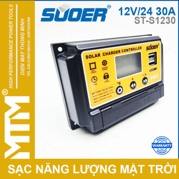 Gia Bo Dieu Khien Sac Nang Luong Mat Troi PWM 12V 24V 30A ST S1230 Souer Chinh Hang Gia Bo Dieu Khien Sac Nang Luong Mat Troi PWM 12V 24V 30A ST S1230 Souer Chinh Hang