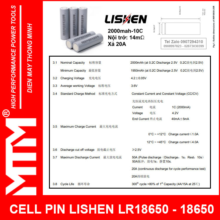 Thong So Ky Thuat Cell Pin Lishen 18650 2000mah 10C 20A Lishen 2000 Datasheet 18650 Thong So Ky Thuat Cell Pin Lishen 18650 2000mah 10C 20A Lishen 2000 Datasheet 18650