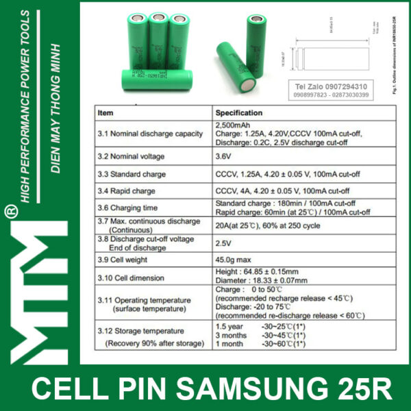 Thong So Ky Thuat Cell Pin Sumsung 18650 25R 2500mah 10C 20A Samsung 25r Datasheet 18650