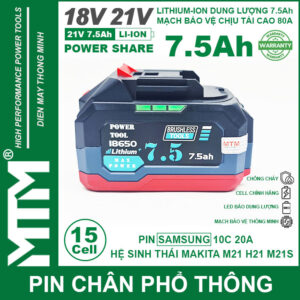 Pin Makita Chong Soc 15 Cell 7500mah 80A Den Bao Pin 2 Ben Cell Samsung Cao Cap Gia Re Chinh Hang