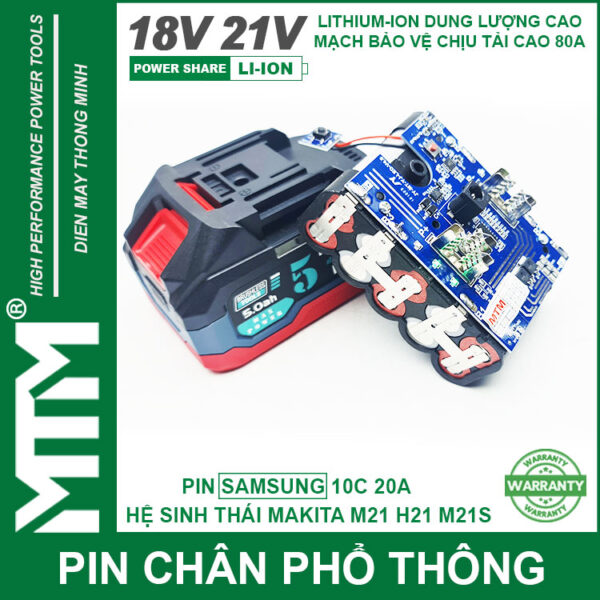 Pin Makita Chong Soc 5cell 10 Cell 15 Cell 80A Den Bao Pin 2 Ben Cell Samsung 25R Cao Cap