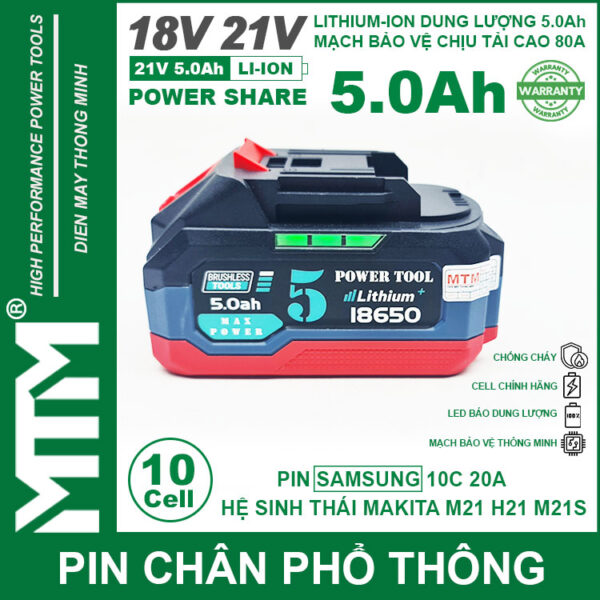 Gia Ban Pin Makita Chong Soc 10 Cell 5000mah 80A Den Bao Pin 2 Ben Cell Samsung