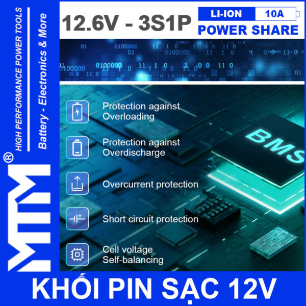 BMS Khoi Pin Sac 12V 10A 3S1P Jack DC MTM BMS Khoi Pin Sac 12V 10A 3S1P Jack DC MTM