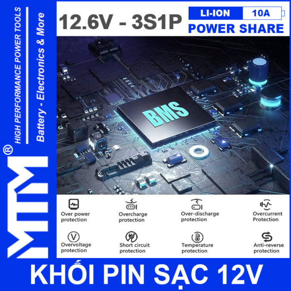 BMS Khoi Pin Sac 12V 10A 3S1P Jack DC MTM Thong Minh BMS Khoi Pin Sac 12V 10A 3S1P Jack DC MTM Thong Minh