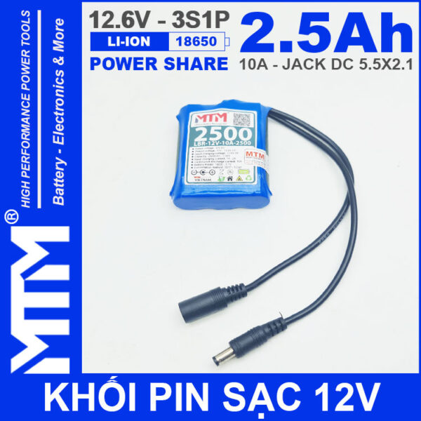 Khoi Pin Sac 12V 10A 3S1P Jack DC 18650 MTM 2500mah Khoi Pin Sac 12V 10A 3S1P Jack DC 18650 MTM 2500mah
