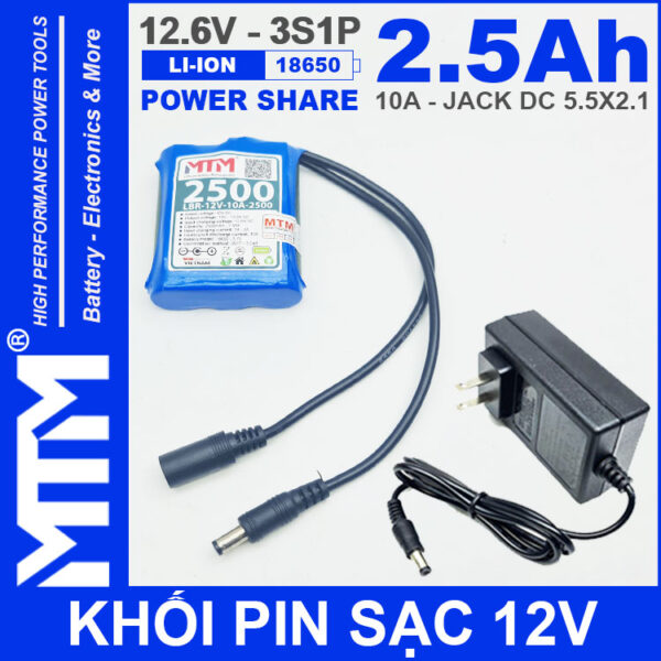Khoi Pin Sac 12V 10A 3S1P Jack DC 18650 MTM 2500mah Kem Sac Khoi Pin Sac 12V 10A 3S1P Jack DC 18650 MTM 2500mah Kem Sac
