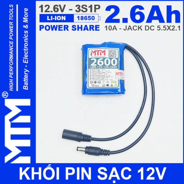 Khoi Pin Sac 12V 10A 3S1P Jack DC 18650 MTM 2600mah Khoi Pin Sac 12V 10A 3S1P Jack DC 18650 MTM 2600mah