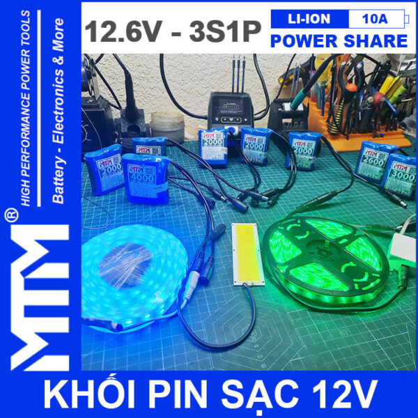Khoi Pin Sac Den Led 12V 10A 3S1P Jack DC MTM Khoi Pin Sac Den Led 12V 10A 3S1P Jack DC MTM