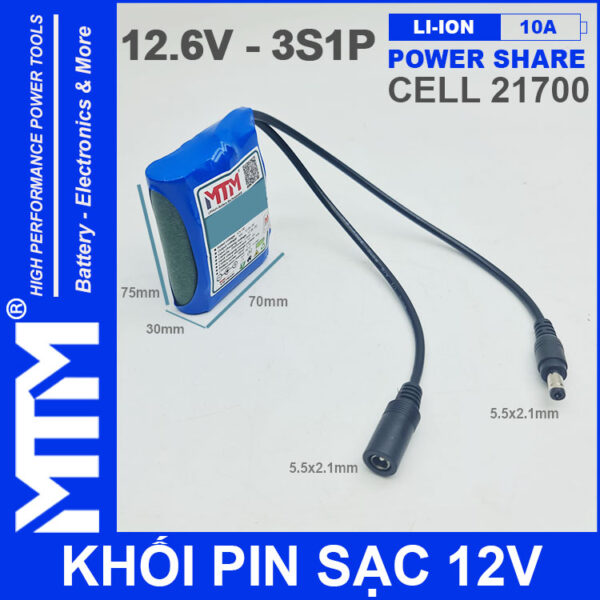 Kich Thuoc Khoi Pin Sac 12V 10A 3S1P 21700 Jack DC MTM Kich Thuoc Khoi Pin Sac 12V 10A 3S1P 21700 Jack DC MTM