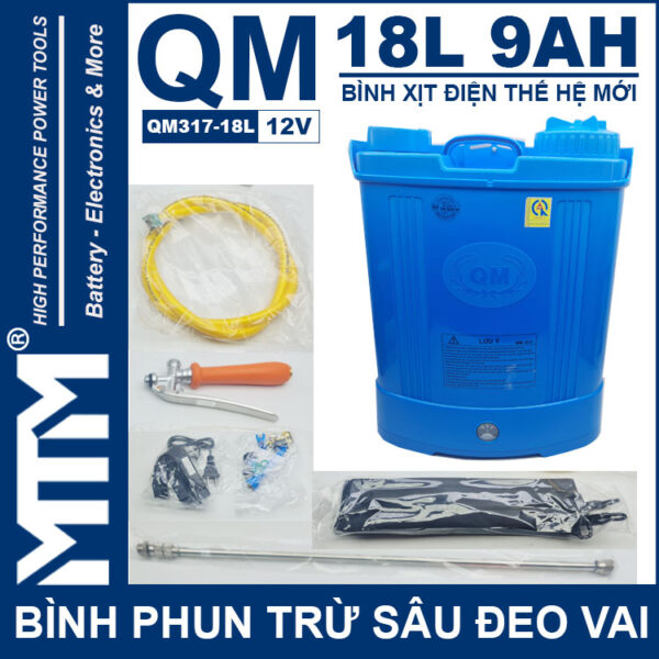 Binh Phun Thuoc Tru Sau Deo Vai 18L 12V 9Ah Tan Quan My QM317 18L Binh Phun Thuoc Tru Sau Deo Vai 18L 12V 9Ah Tan Quan My QM317 18L