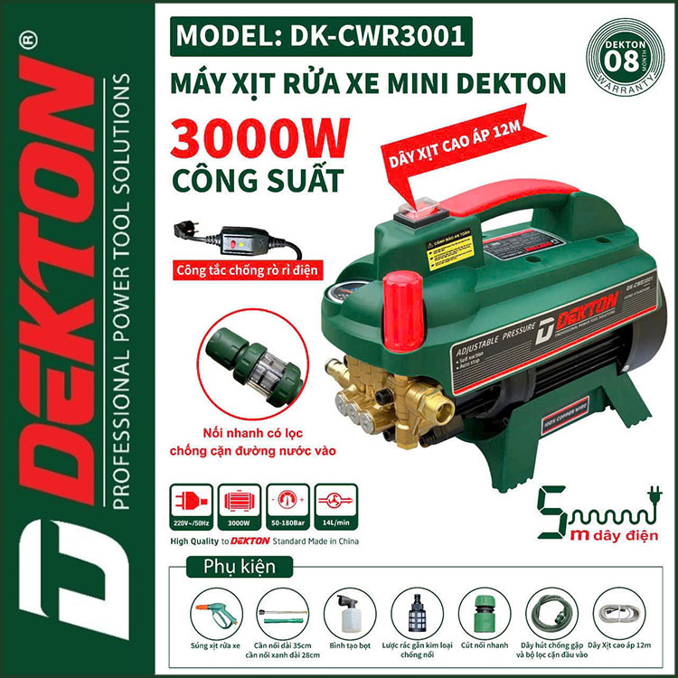 Gia May Rua Xe Ap Luc Cao 220V 3000W 14L180bar Dekton DK CWR3001 Gia May Rua Xe Ap Luc Cao 220V 3000W 14L180bar Dekton DK CWR3001
