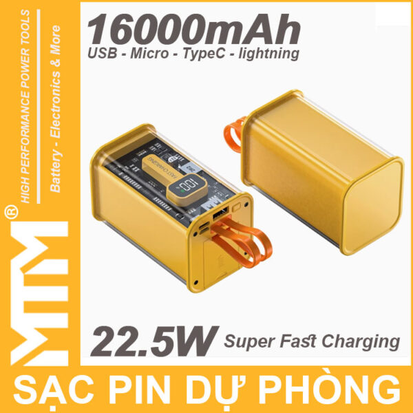 Pin Sac Du Phong 16000mah USB Micro TypeC Lightning LED Bao Pin Sac Nhanh Gold Pin Sac Du Phong 16000mah USB Micro TypeC Lightning LED Bao Pin Sac Nhanh Gold