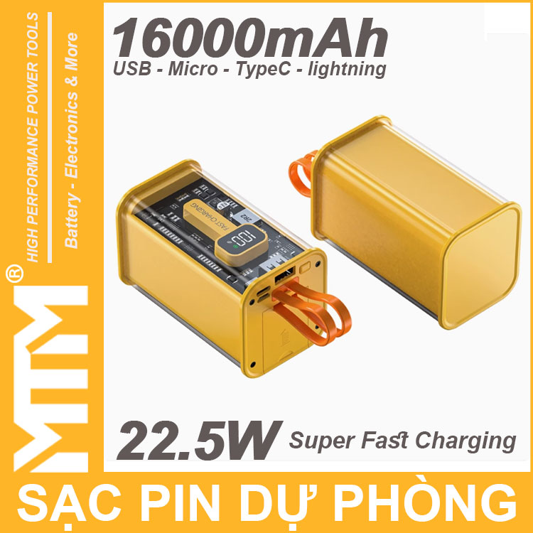 Pin Sac Du Phong 16000mah USB Micro TypeC Lightning LED Bao Pin Sac Nhanh Gold Pin Sac Du Phong 16000mah USB Micro TypeC Lightning LED Bao Pin Sac Nhanh Gold