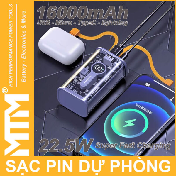 Su Dung Pin Sac Du Phong 16000mah USB Micro TypeC Lightning LED Bao Pin Sac Nhanh Su Dung Pin Sac Du Phong 16000mah USB Micro TypeC Lightning LED Bao Pin Sac Nhanh