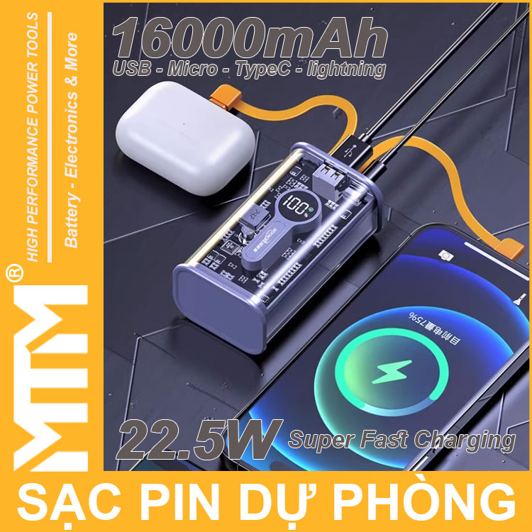 Su Dung Pin Sac Du Phong 16000mah USB Micro TypeC Lightning LED Bao Pin Sac Nhanh Su Dung Pin Sac Du Phong 16000mah USB Micro TypeC Lightning LED Bao Pin Sac Nhanh