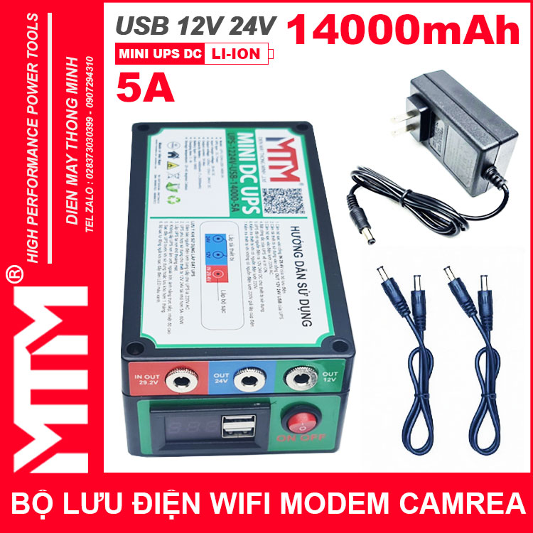 Bo Nguon Du Phong Wifi Modem Camera 12V 24V 5A 14000mah Led Bao Vont Chinh Hang