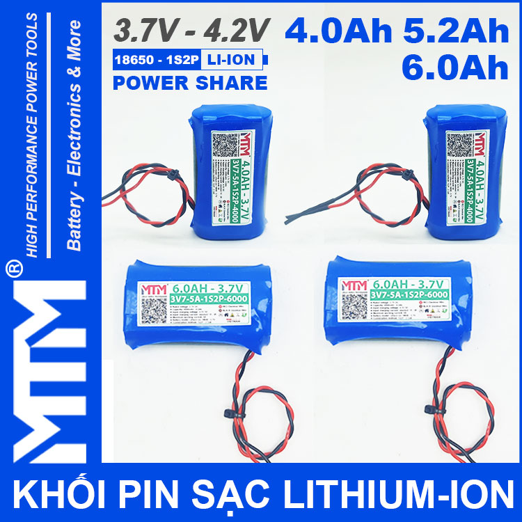 Pin Sac Lihtium Ion 3V7 5A 4Ah 1S2P MTM Chung
