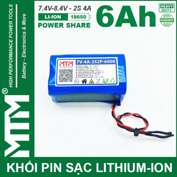 Khoi Pin 7V 8V 6Ah 4A 2S2P Cell 18650 MTM Khoi Pin 7V 8V 6Ah 4A 2S2P Cell 18650 MTM