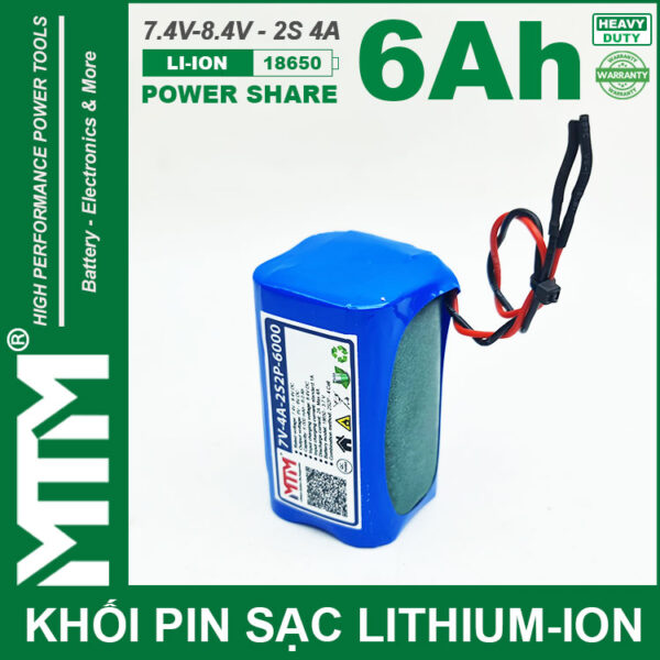 Khoi Pin 7V 8V 6Ah 4A 2S2P Cell 18650 MTM Chinh Hang Khoi Pin 7V 8V 6Ah 4A 2S2P Cell 18650 MTM Chinh Hang
