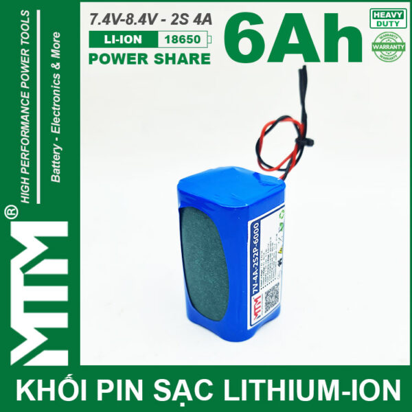 Khoi Pin 7V 8V 6Ah 4A 2S2P Cell 18650 MTM Moi Khoi Pin 7V 8V 6Ah 4A 2S2P Cell 18650 MTM Moi
