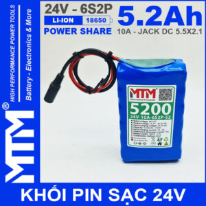 Pin 24V 10A 6S2P 18650 MTM 5200mah