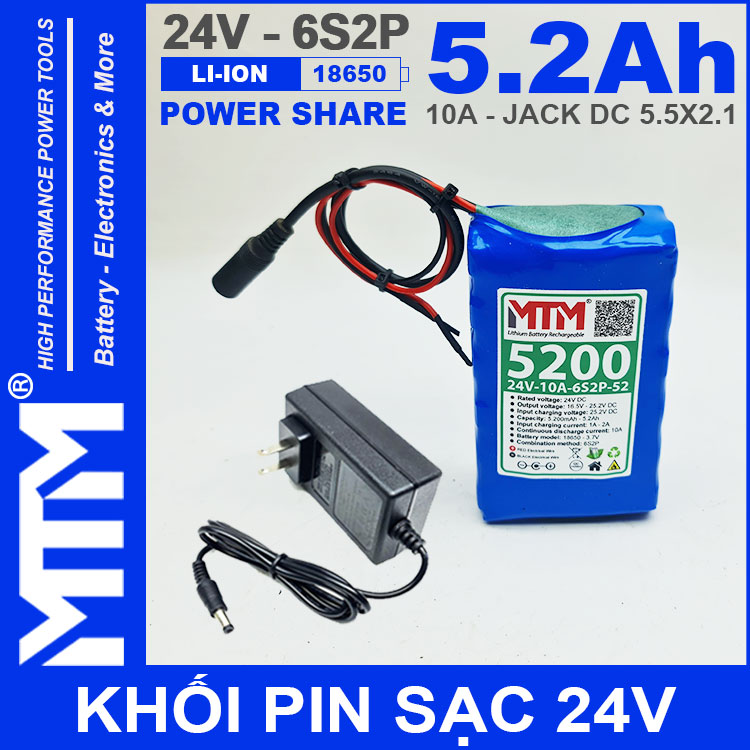 Pin 24V 10A 6S2P 18650 MTM 5200mah Kem Sac Pin 24V 10A 6S2P 18650 MTM 5200mah Kem Sac