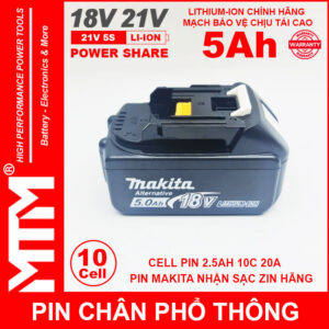 Ban Pin Chan Pho Thong Makita 10cell 5Ah Nhan Sac Zin Chinh Hang