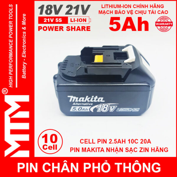 Ban Pin Chan Pho Thong Makita 10cell 5Ah Nhan Sac Zin Chinh Hang