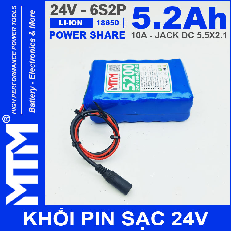 Chuyen Dong Pin 24V 10A 6S2P 18650 MTM 5200mah