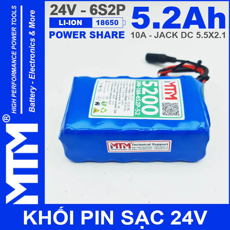 Gia Pin 24V 10A 6S2P 18650 MTM 5200mah