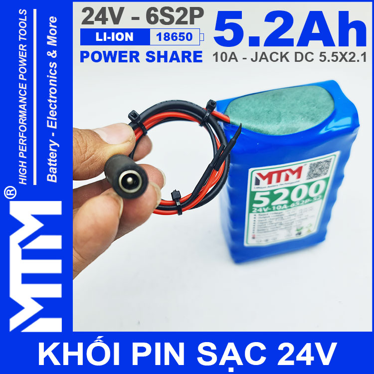 Jack Pin 24V 10A 6S2P 18650 MTM 5200mah
