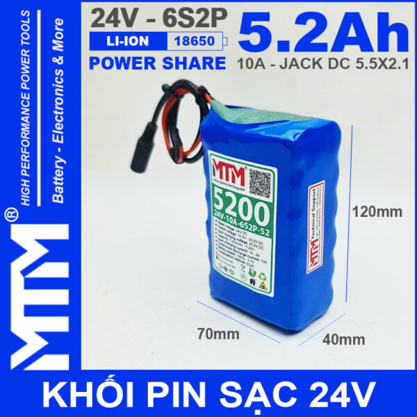 Kich Thuoc Pin 24V 10A 6S2P 18650 MTM 5200mah
