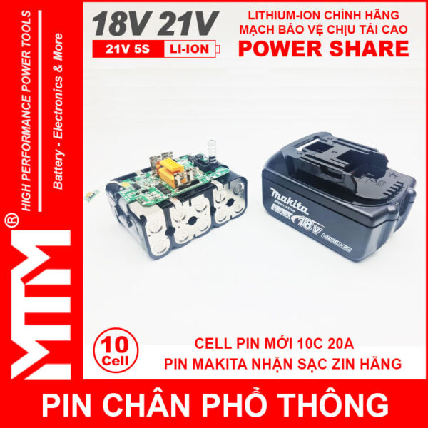 Loi Pin Chan Pho Thong Makita 10cell 4Ah Nhan Sac Zin Chinh Hang