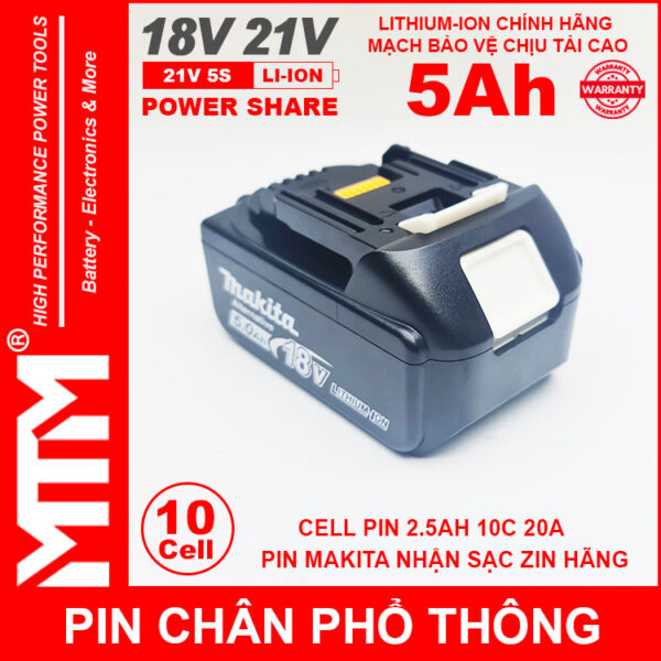 Nhan Dong Pin Chan Pho Thong Makita 10cell 5Ah Nhan Sac Zin Chinh Hang