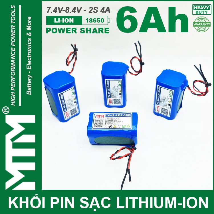 Pin 7V 8V 6Ah 4A 2S2P Cell 18650 MTM