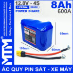 Ac Quy Pin Kich Khoi Dong Xe May 12V 540A 8Ah Jack XT60 MTM Kich Thuoc