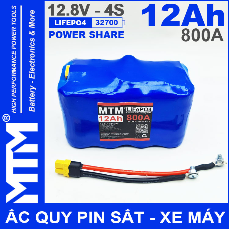 Ac Quy Pin Kich Khoi Dong Xe May 12V 640A 12Ah Jack XT60 MTM