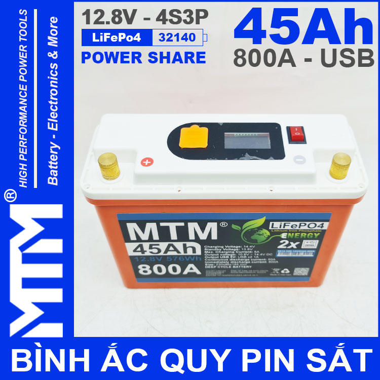 Binh Ac Quy Pin Sat 12V 45Ah 4S3P 32140 800A Chinh Hang