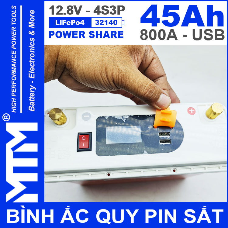 Binh Ac Quy Pin Sat 12V 45Ah 4S3P 32140 800A Cong Sac Usb