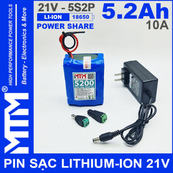 Khoi Pin 21V 5200mAh 10A 5S2P MTM Kem Sac Khoi Pin 21V 5200mAh 10A 5S2P MTM Kem Sac
