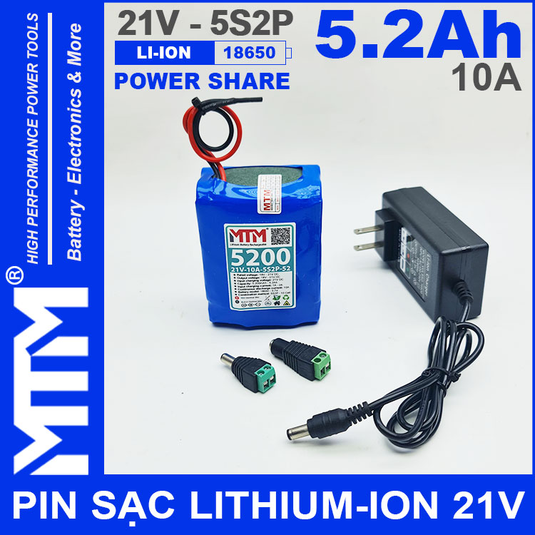 Khoi Pin 21V 5200mAh 10A 5S2P MTM Kem Sac