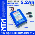 Khoi Pin 21V 5200mAh 10A 5S2P MTM Kich Thuoc