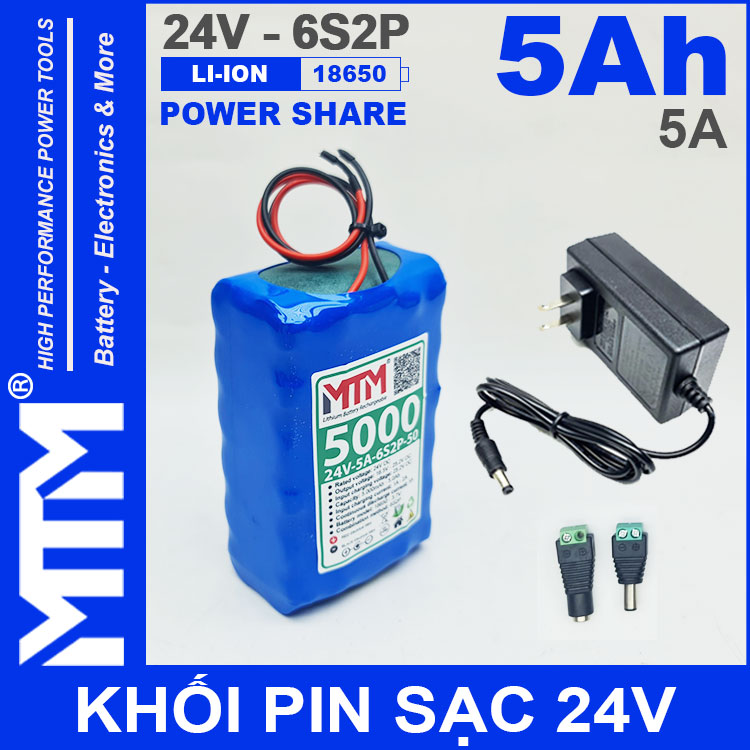 Pin 24V 5A 6S2P 18650 MTM 5000mah Kem Sac Pin 24V 5A 6S2P 18650 MTM 5000mah Kem Sac