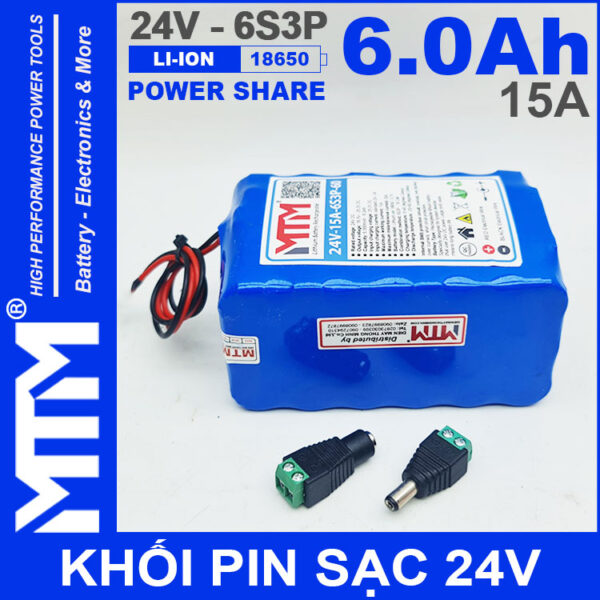 Pin 24V 6Ah 15A 6S2P 18650 MTM 6000mah Chinh Hang Gia Re Cao Cap
